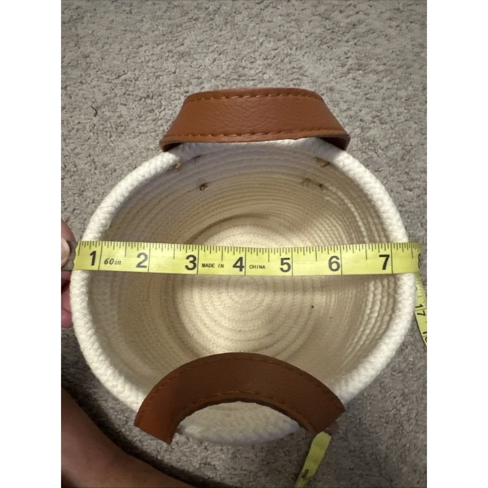 Peace Love World Woven Cream Small Basket Leather Handles Heart